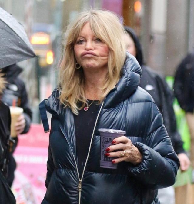 The iconic actress makes a rare appearance in a casual puffer jacket, her transformed look sparking whispers of an unsuccessful facelift.
